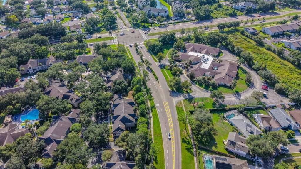 Aerial view of the neighborhood